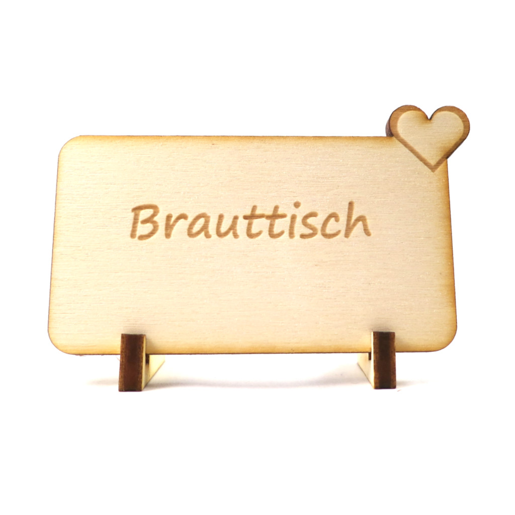 Tischkarte aus Holz mit Namensgravur Brauttisch