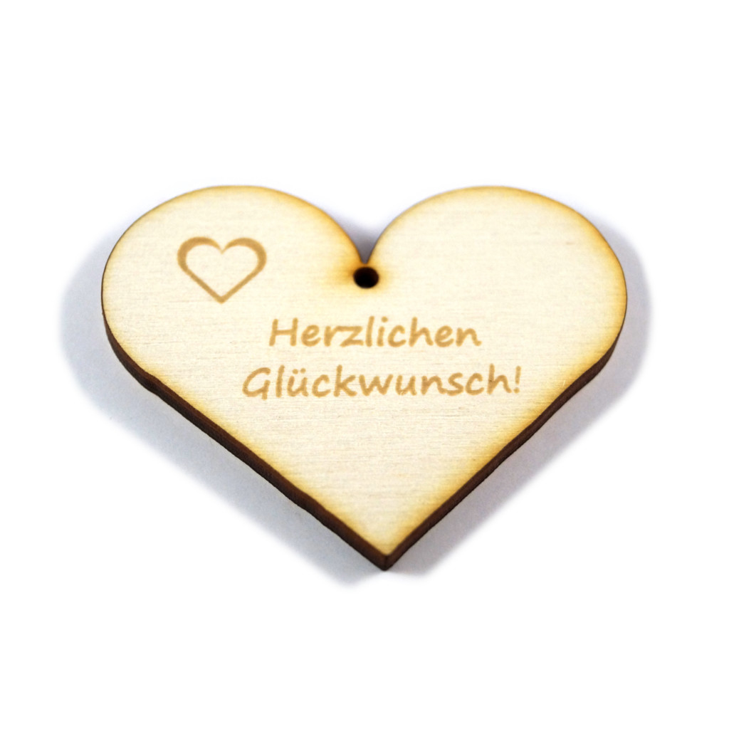 Geschenkanhänger aus Holz mit Gravur "Herzlichen Glückwunsch!"