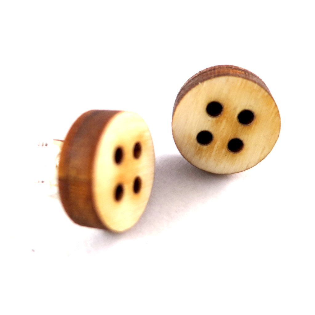 Knopf Ohrstecker aus Holz - Knopfform