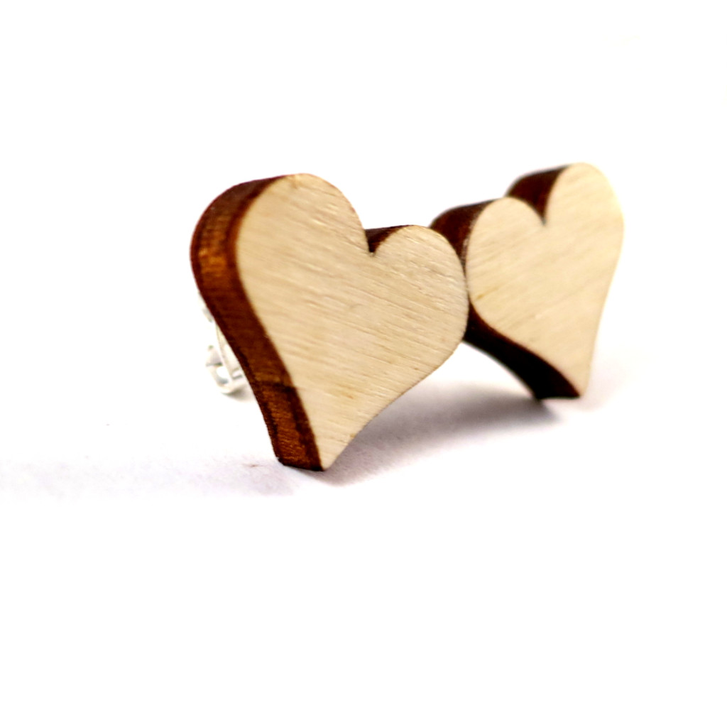 Herz Ohrstecker aus Holz - Herzform Herzen