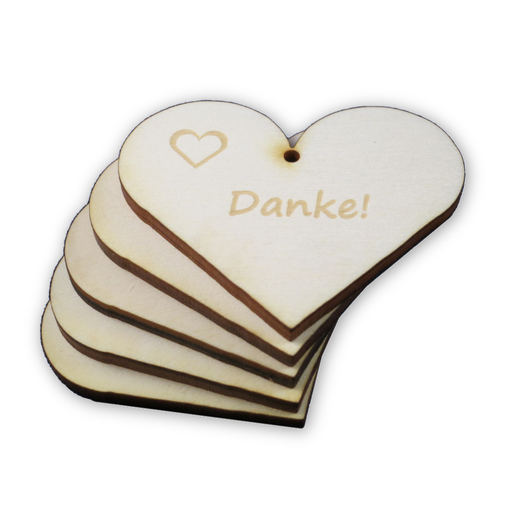 Geschenkanhänger Herz aus Holz mit Gravur "Danke" als Packung