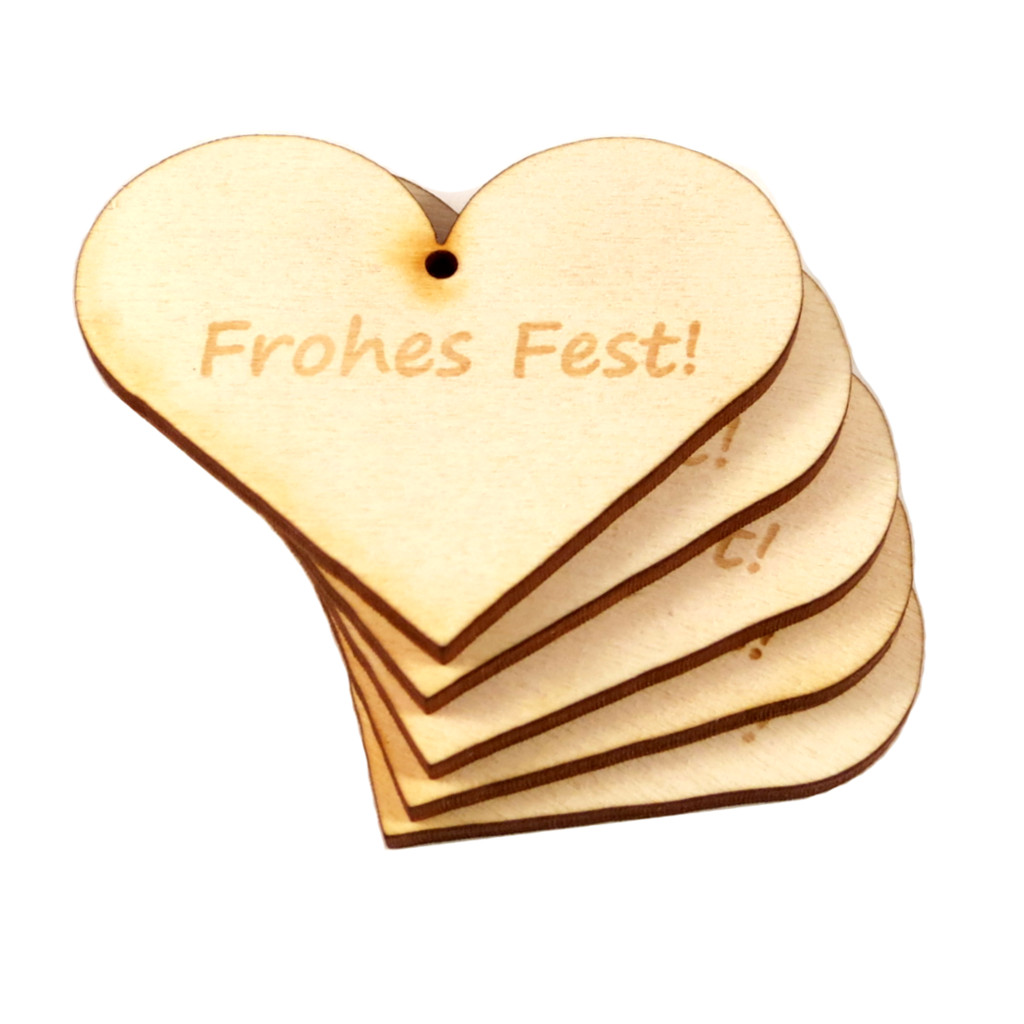 Geschenkanhänger "Frohes Fest" Herz Anhänger aus Holz im Set