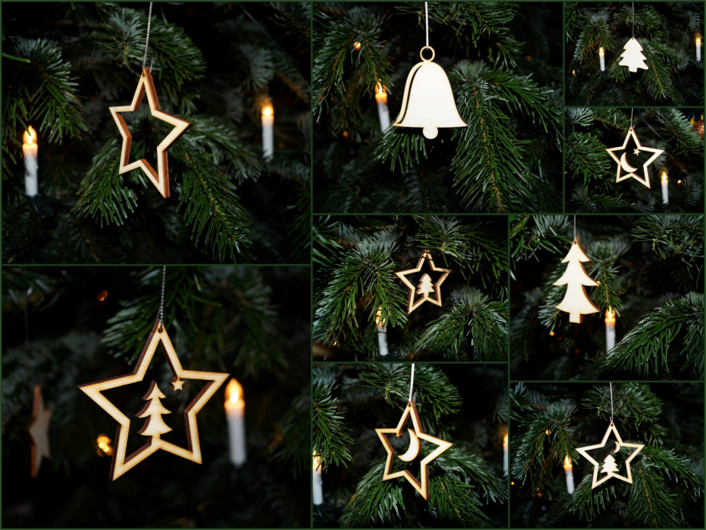Weihnachten Baumschmuck aus Holz Stern Glocke Mond Baum - Christbaumschmuck