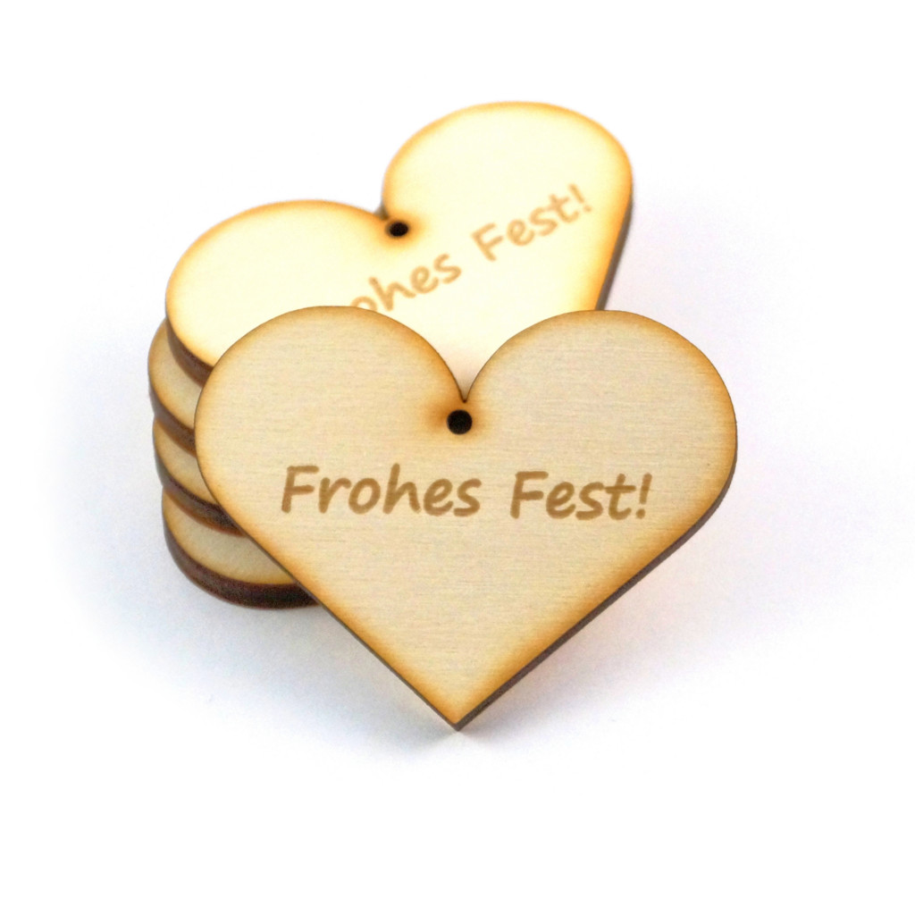 Geschenkanhänger "Frohes Fest" Herz Anhänger aus Holz im Set