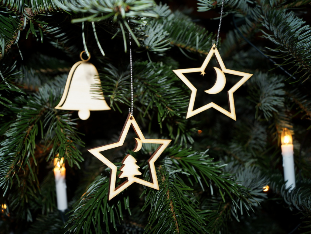 Weihnachten Baumschmuck aus Holz Baum Mond Glocke